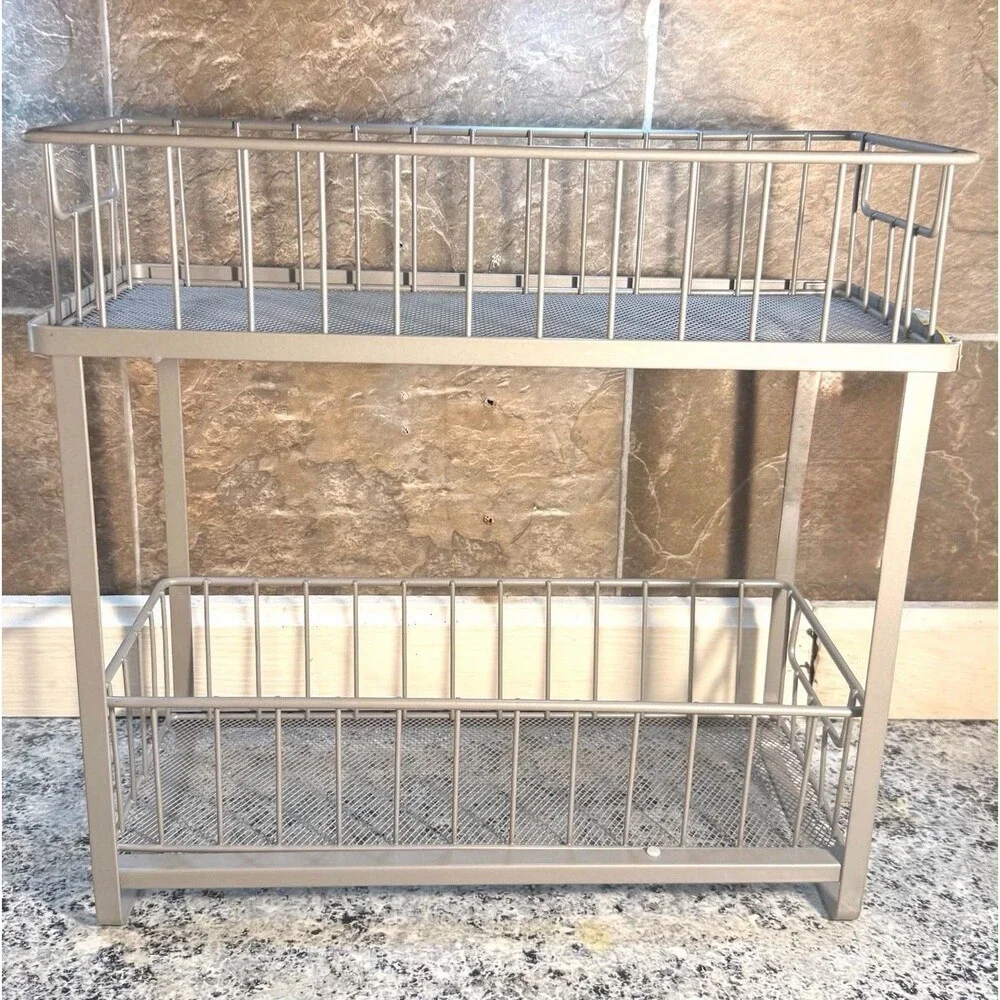 Two Tiered Slide Out Organizer Brushed Nickel Brightroom Kitchen Cabinet